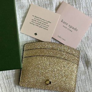 Kate Spade Card Case with Gift Box (Gold Glitter, Brand New)